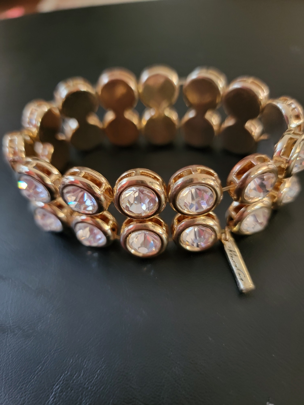 Gold-Tone White Crystal Stretch Bracelet - Unknown Brand